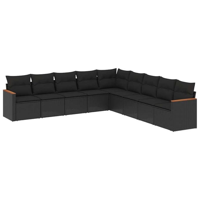 vidaXL - 9-delige - Loungeset - met - kussens - poly - rattan - zwart