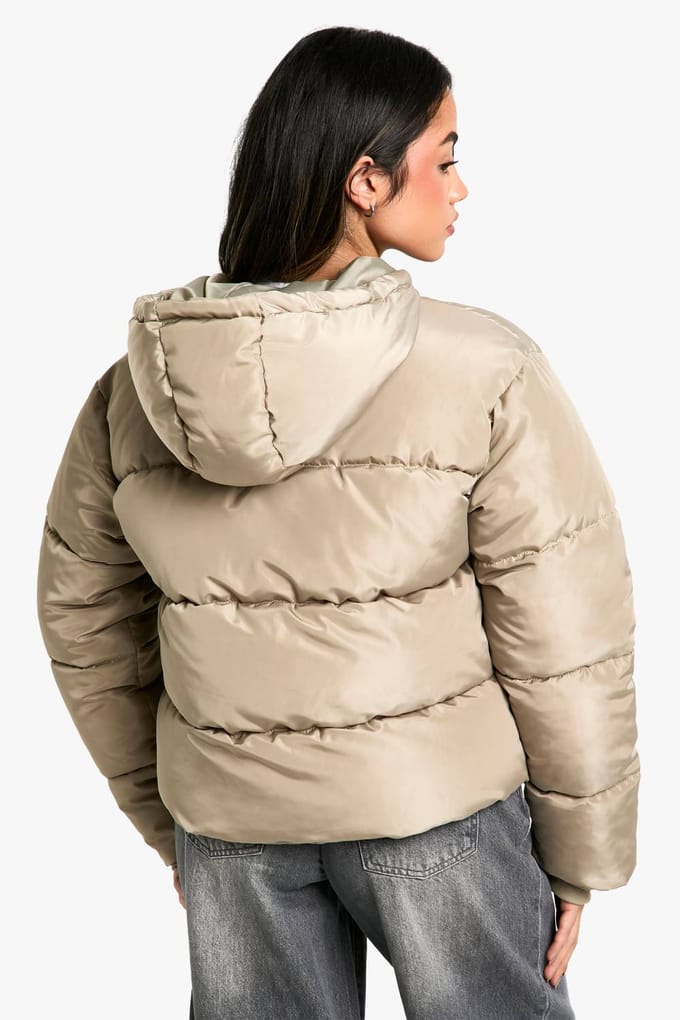 boohoo Dames Hooded Short Puffer | Sage | Maat: 14