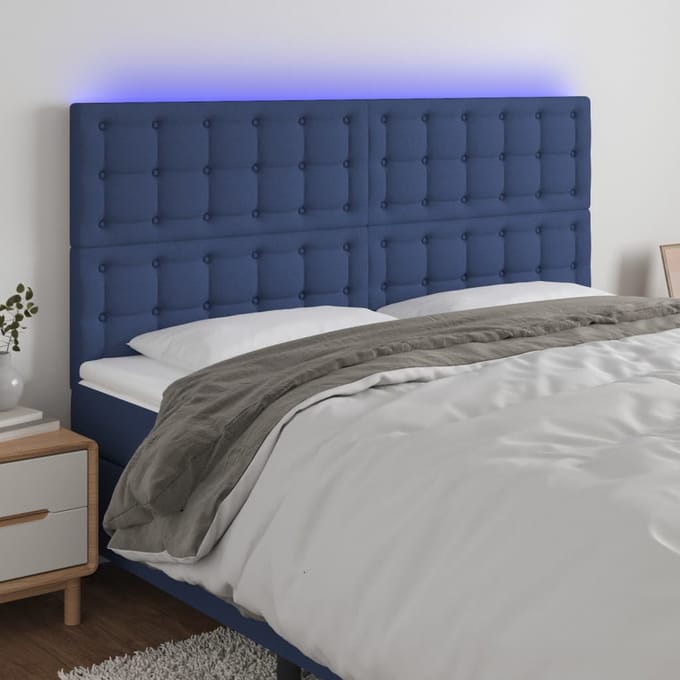 vidaXL - Hoofdbord - LED - 200x5x118/128 - cm - stof - blauw