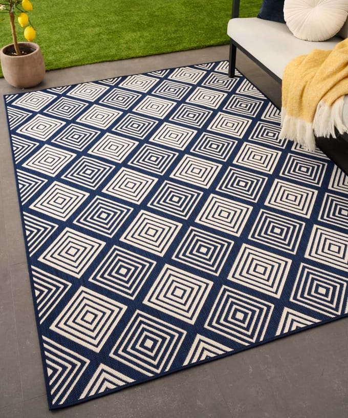 Buitenkleed ruit - Flip Gem donkerblauw 160x220