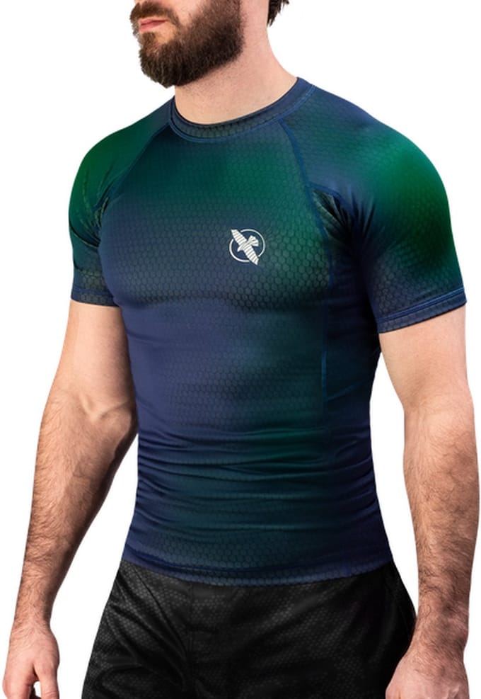 Hayabusa Fusion Short Sleeve Rashguard - blauw/groen - maat M