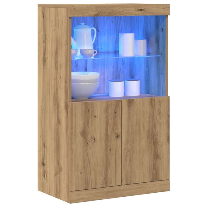 vidaXL - LED - Dressoir - Bruin - 60 - x - 37 - x - 100 - cm - Bewerkt - hout