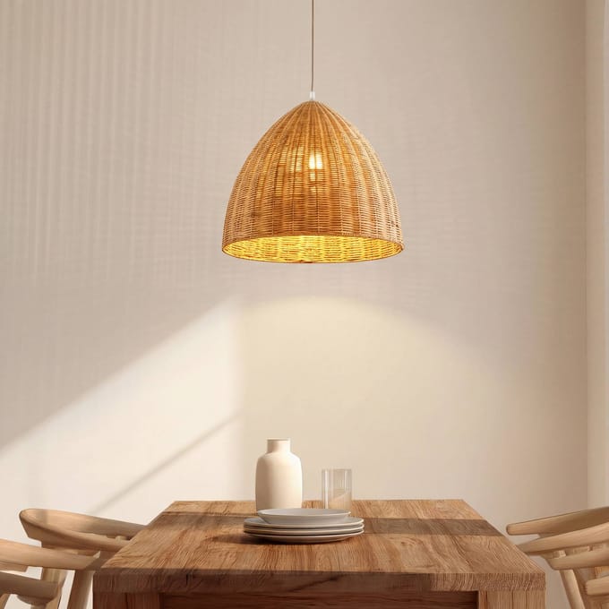 Lindby hanglamp Laverne, Ø 40 cm, rotan, E27