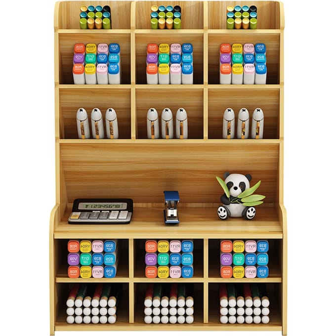 Houten Bureau Organizer Multifunctionele Bureau Penhouder Opbergdoos Bureau Stationaire Opbergruimte bruin