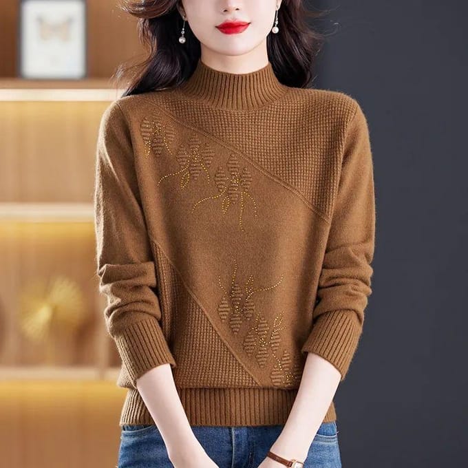Effen Kleur Jacquard Gebreide Trui Dames Hoge Hals Wintertrui Gebreide Basis Trui 3XL grijze kleur