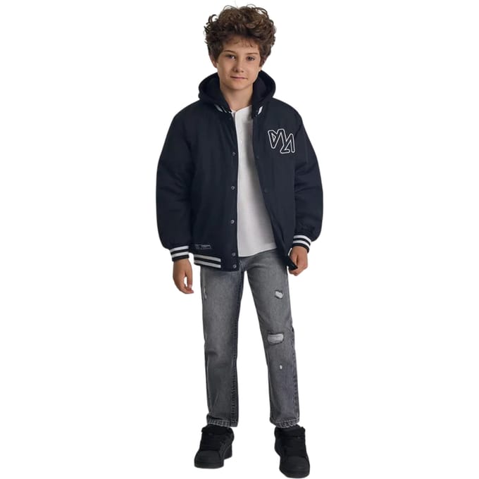 Minoti Gewatteerd baseballjack met afneembare capuchon voor jongens (Zwart)