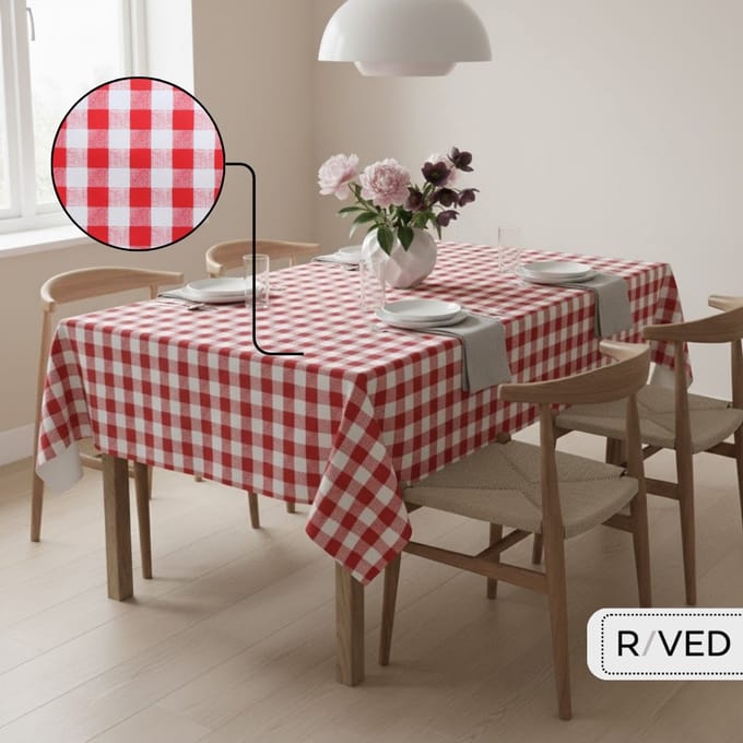 Raved - Tafelzeil 140 cm x 220 cm - Boerenbont Ruit Rood - PVC Afwasbaar