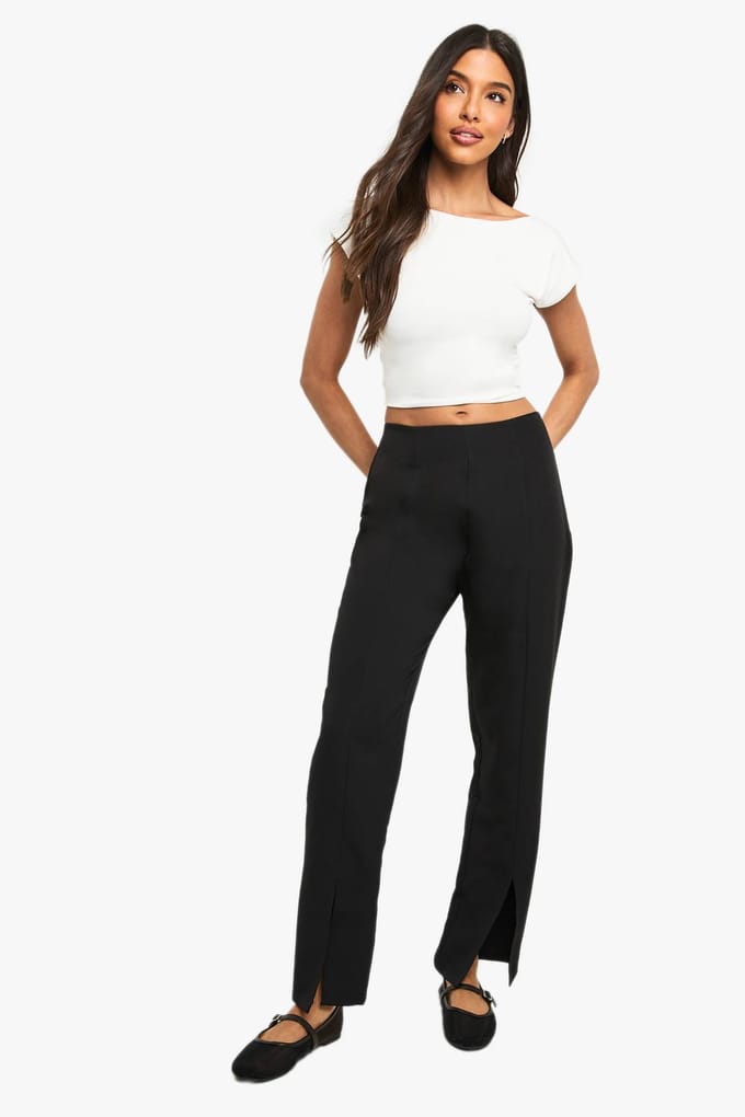 boohoo Dames Split Front Slim Fit Tailored Trousers | Zwart | Maat: 44