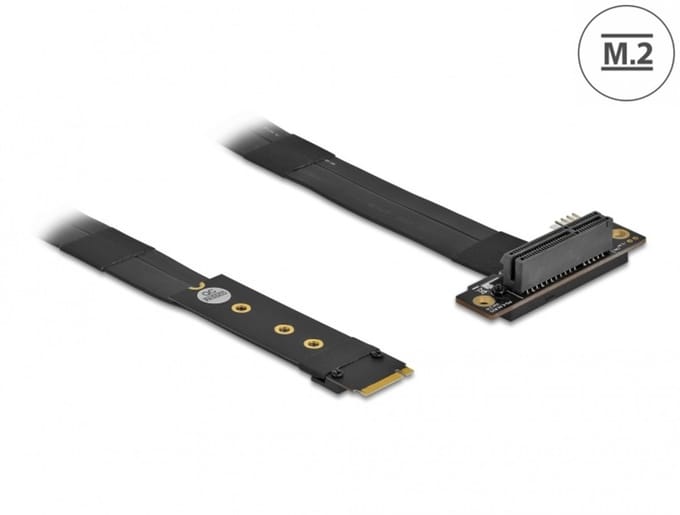 Delock M.2 Key M to PCIe x4 NVMe Adapter angled with 20 cm cable