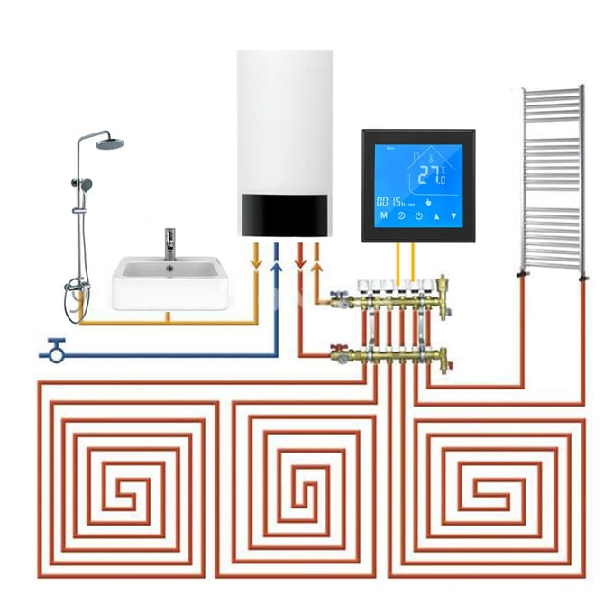 Thermostaat Temperatuurregelaar LCD-display Weekprogrammeerbaar voor Waterverwarming voor Huishouden A zwart