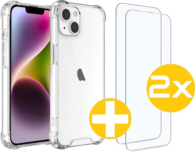 Hoesje en Screenprotector Combi Geschikt Voor iPhone 14 Plus - Anti Shock Hoesje + 2x Screenprotector
