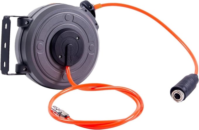 Intrekbare luchtslang - Slanghaspel - Werkplaats opslag - 180° draaibare houder - 6 meter lengte - Uniek