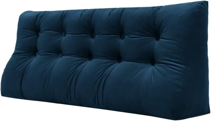 Rugkussen Lang Wig - Leeskussen Neksteun - Bed Hoofdeinde - Wasbare Fluweel - 160cm - Blauw