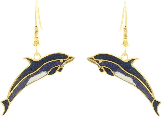 Behave - Oorhangers dames - dolfijnmotief - blauw - 1 cm