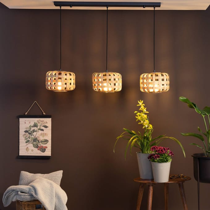 Brilliant Woodline - Hanglamp - E27 max 3x60W - Natuur/Zwart