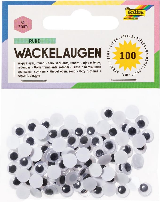 plakogen Folia met bewegende pupillen rond 7mm zak a 100    stuks