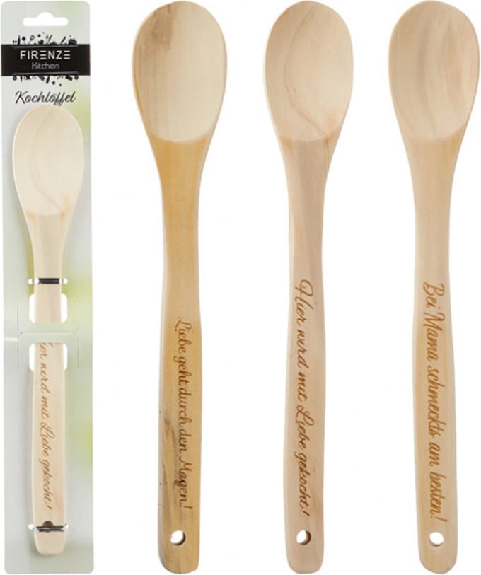 Set van 3 houten lepels met leuke Duitse quotes 28.5cm lang