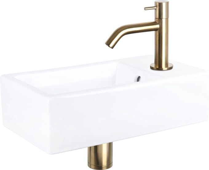 Differnz Force Fonteinset - Keramiek - Kraan gebogen mat goud - 40 x 22 x 11.5 cm