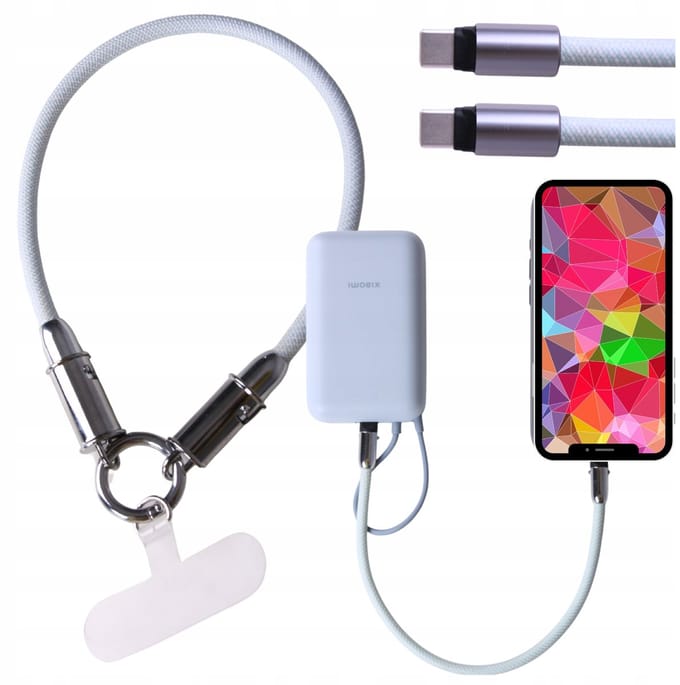 USB-C apparaat USB-C Kabel met Lanyard - 60W Snel Laden - 32cm Blauw