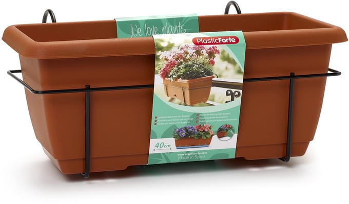 Plasticforte Balkonbak - terracotta - 40 cm - plantenbak met hanger - bloembak