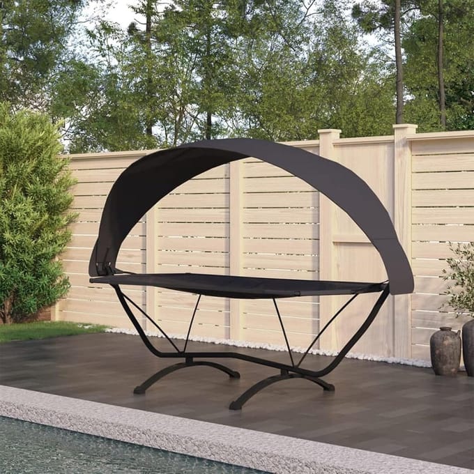 Hangmat met kap - Lounge stoel - Buiten ontspannen - Stalen frame - 274 cm lang - Zwart