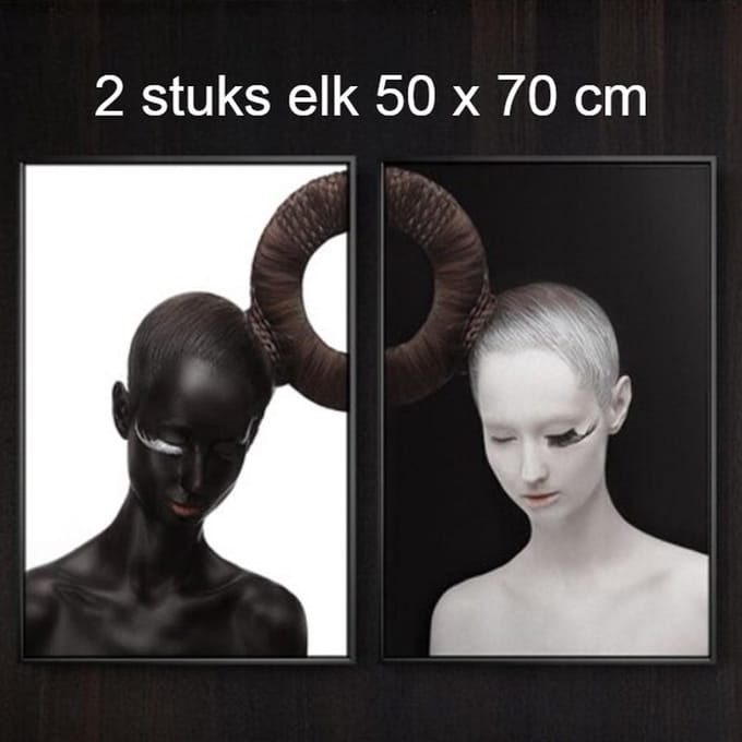 Allernieuwste.nl® 2-Delig Canvas Schilderij Black and White Models - Kunst - Poster - 2x 50 x 70 cm - Zwart Wit