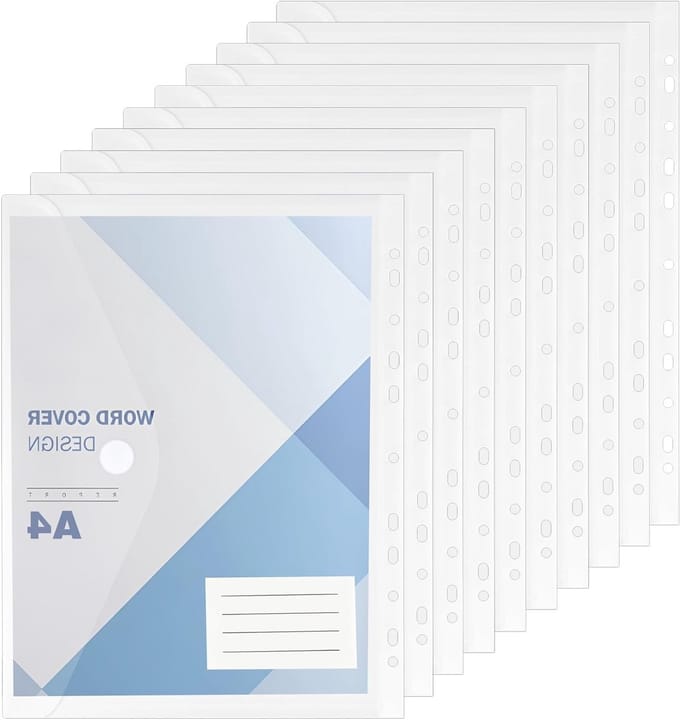 Set van 10 Transparante A4 Plastic Mappen - Waterdichte Documentenfolders met Klittenbandsluiting voor School, Kantoor en Thuisgebruik