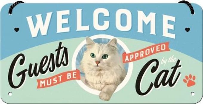 NOSTALGIC ART METALEN BORD HANGING CATS WELCOME