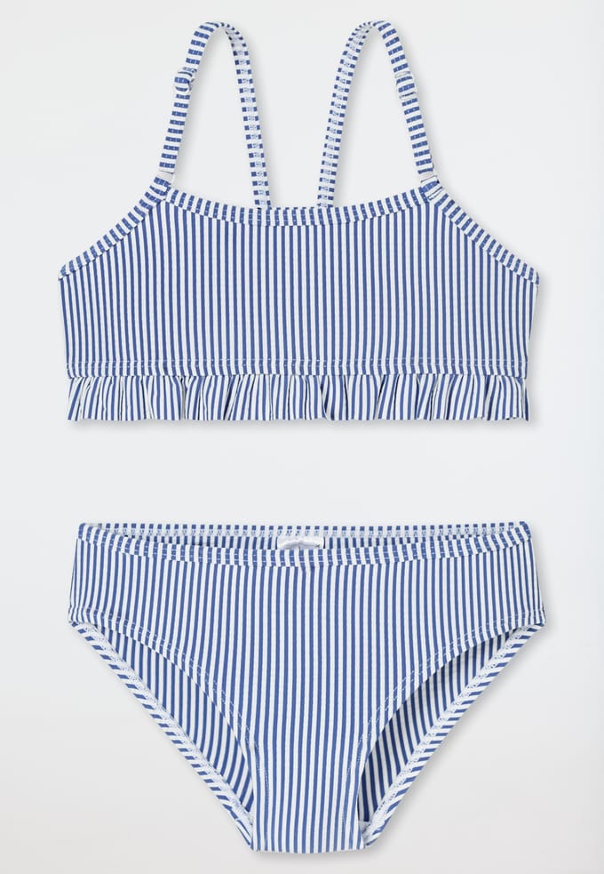 Bikiniset seersucker strepen ruches donkerblauw - aqua 140