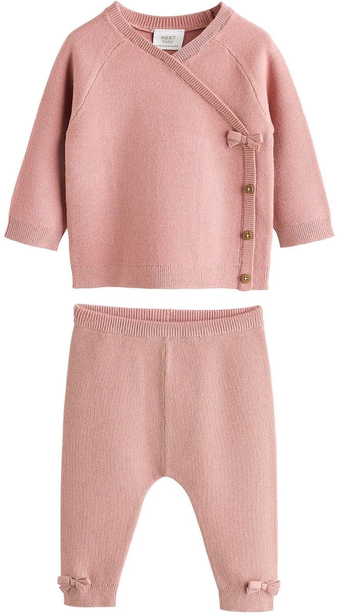 Next - Meisjes - groen - 2 -delige babyset met gebreide wikkelstrui en legging - Roze