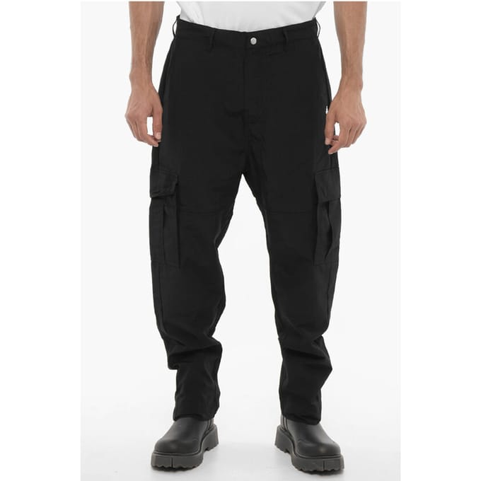 Nylon cargobroek met geborduurd logo in zwart