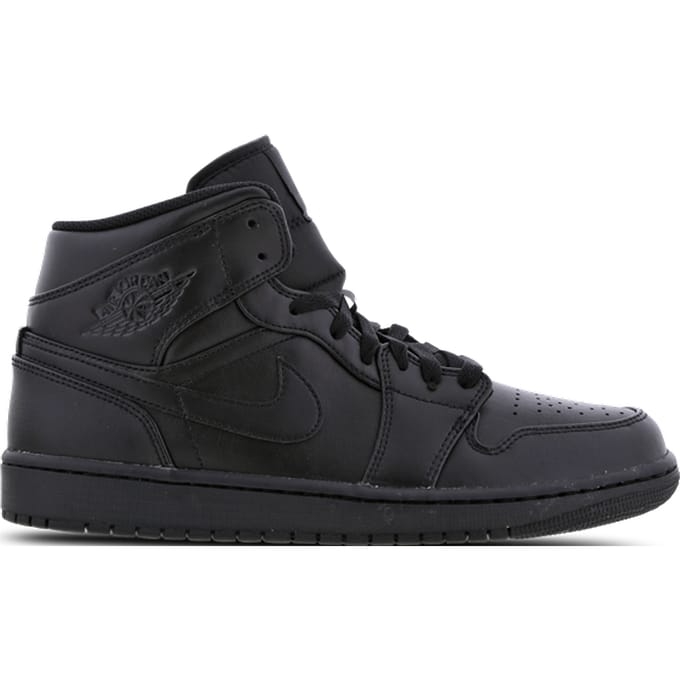 Jordan 1 Mid Sneakers Heren - Zwart - Maat 45 - Leer, Synthetisch