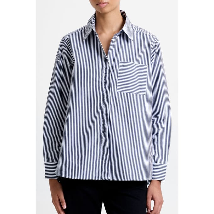 French Connection Stripe Popover Button Midnight/white Taglia: M | Maglie a manica lunga Outlet | Donna | Bianco