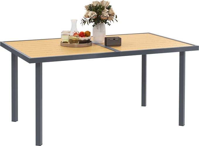 Outsunny tuintafel - Staal - 150x90x72cm - Natuurlijk hout