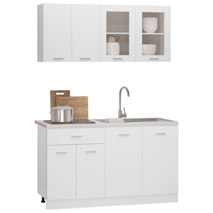 vidaXL - 4-delige - Keukenkastenset - Lyon - bewerkt - hout - wit
