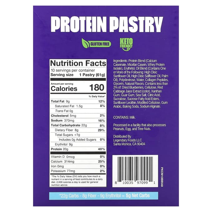 Pâtisserie Protéinée, Myrtille, 10 Sachets, 61G (2.2Oz) Chaque