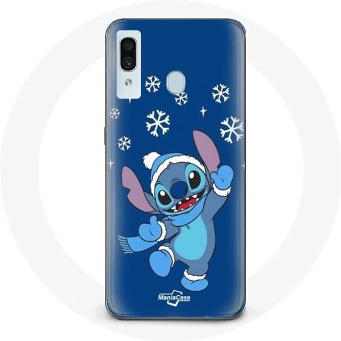 Coque - Samsung - Galaxy A20 - Souple - Stitch neige Noël - Bleu bleu