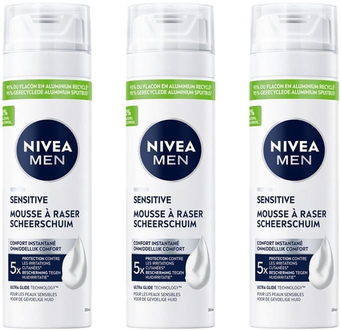 NIVEA MEN Sensitive Scheerschuim – Voor Gevoelige Huid – 200 ml – 3-Pack
