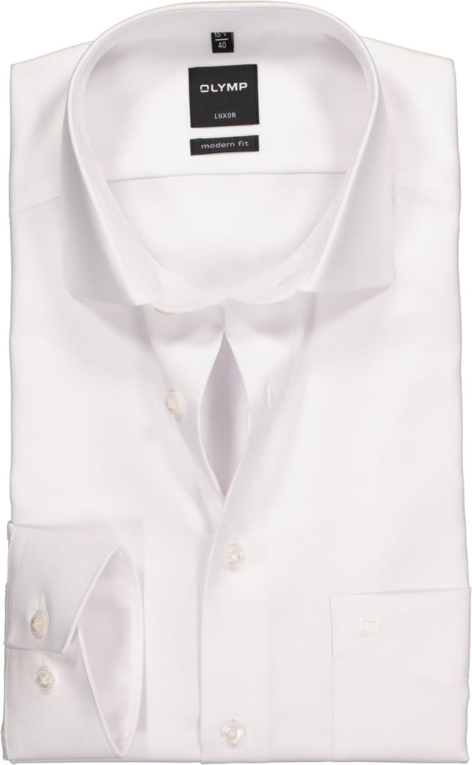 OLYMP Luxor modern fit overhemd - wit twill - Strijkvrij - Boordmaat: 38