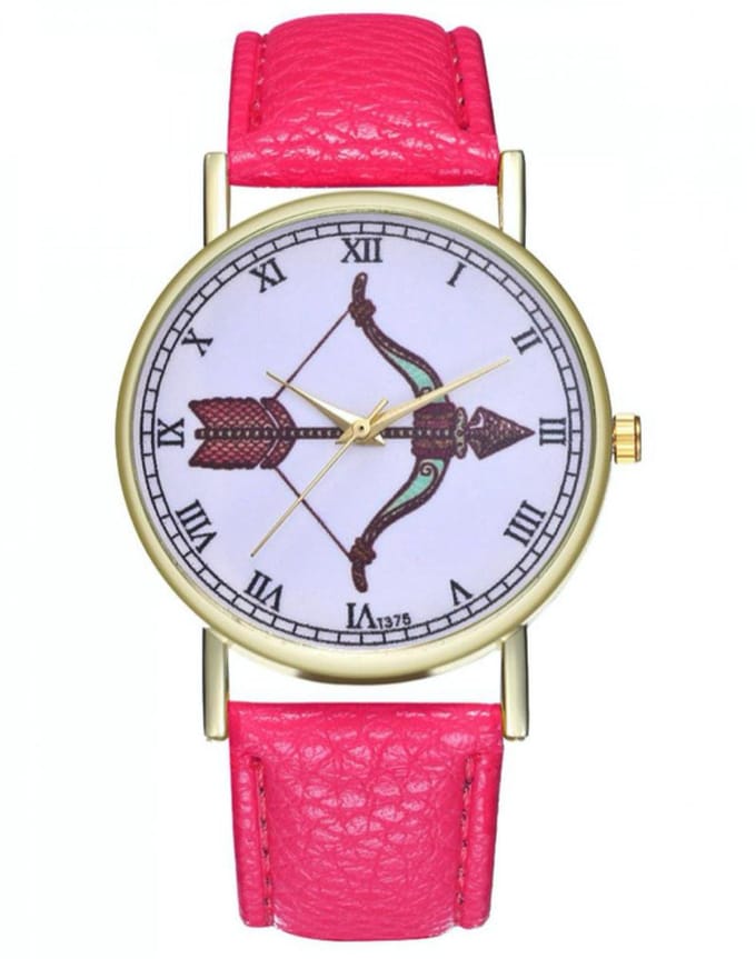 Hidzo Horloge Pijl en Boog Ø 38 - Roze - Kunstleer