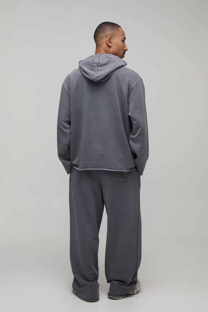Oversized Ofcl Distressed Washed Loopback Capuchon Trainingspak | Charcoal | Size Medium
