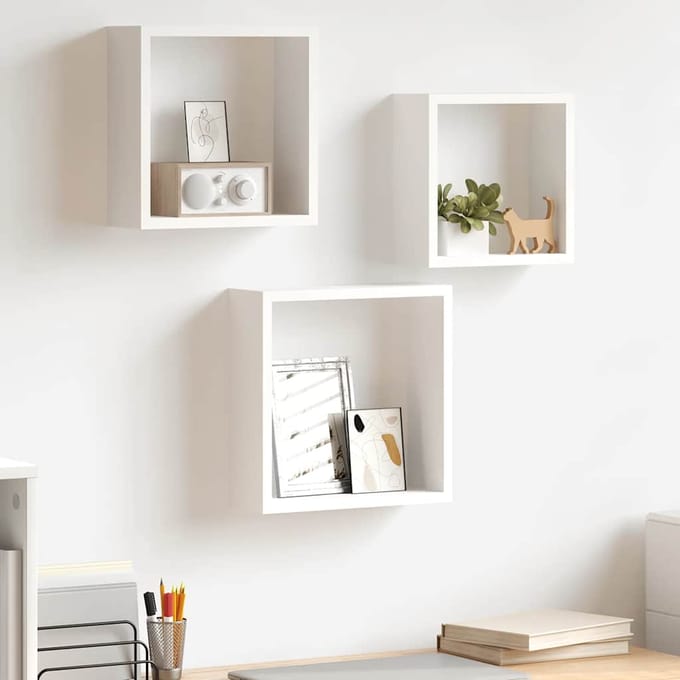 vidaXL - Wandschappen - kubus - 3 - st - MDF - wit