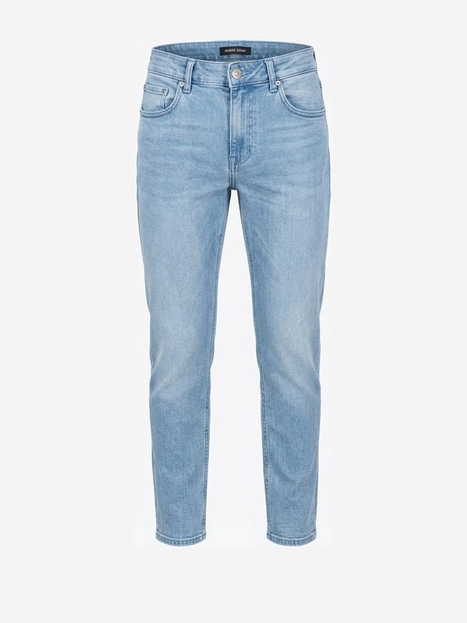OMBRE Broek - Katoen - Rits - Effen Licht Indigo S