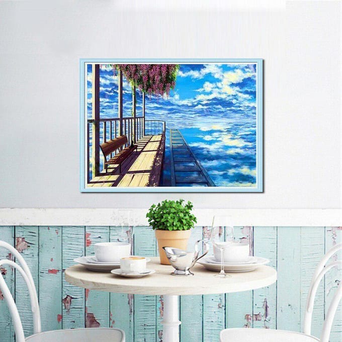 Peinture diamant paysage complet à l'aneth, image ronde, broderie diamant strass 20X30CM blue
