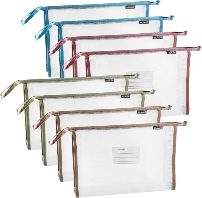 Set van 8 A4 Document Compartimenten, Zip Documentmap, Organisatie Mappen voor School, Kantoor en Reizen