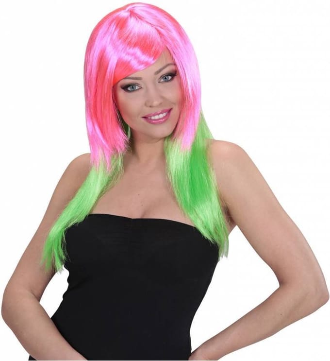 Dip dye pruik roze groen
