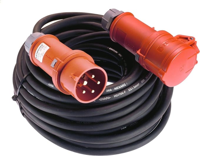 Heavy Duty Rubber Hose Line Power Extension 5m with Phase Reversing Plug 400V 16A