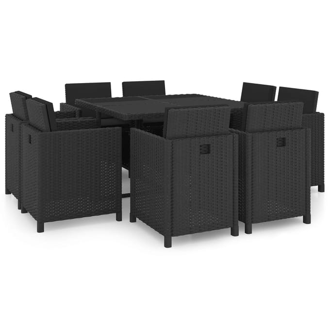vidaXL - 9-delige - Tuinset - met - kussens - poly - rattan - zwart