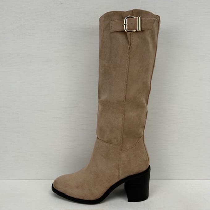Geweldige suèdine laarzen met stevige hak khaki Khaki / 37