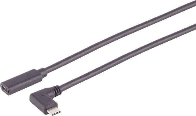 USB-C Verlengkabel - USB 3.2 Gen 2 - Een kant haaks (m) - 100W PD - 1 meter - Zwart